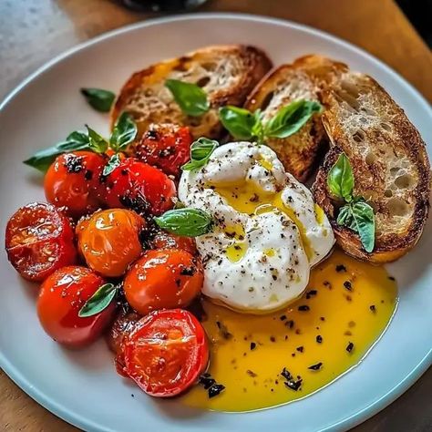 Grilled tomatoes with burrata cheese